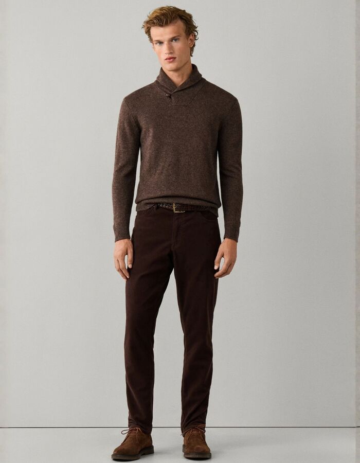 Merino Wool-Cashmere trui met sjaalkraag nut brown