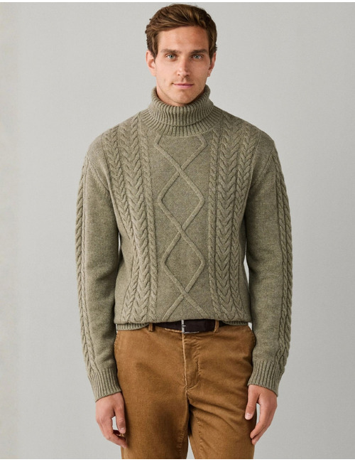 Wool-Cashmere Argyle trui met rolkraag olive green