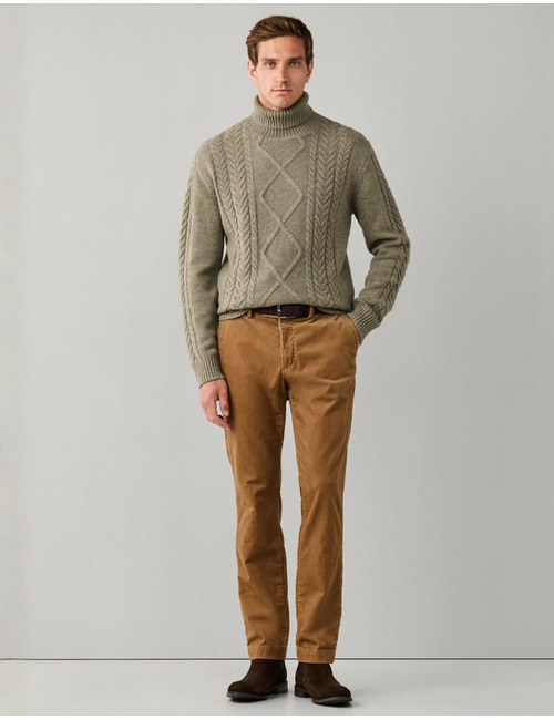 Wool-Cashmere Argyle trui met rolkraag olive green