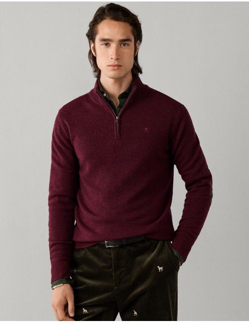 Lambswool trui met kwart rits oxblood red