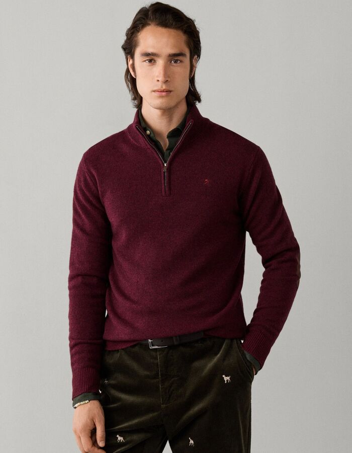 Lambswool trui met kwart rits oxblood red