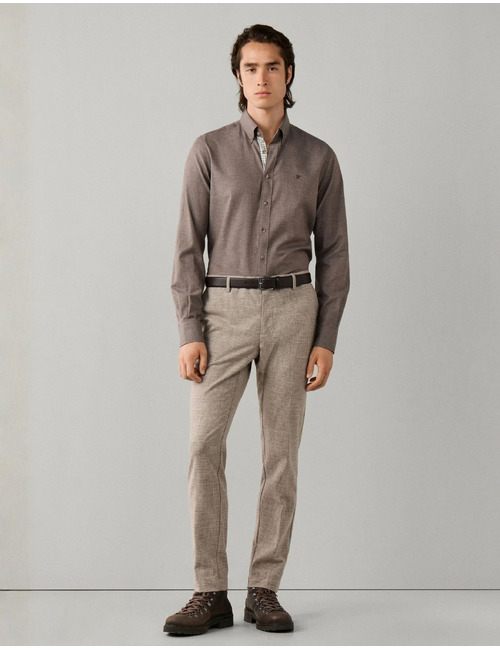 Tailored Fit flanellen hemd met contrastdetails putty beige
