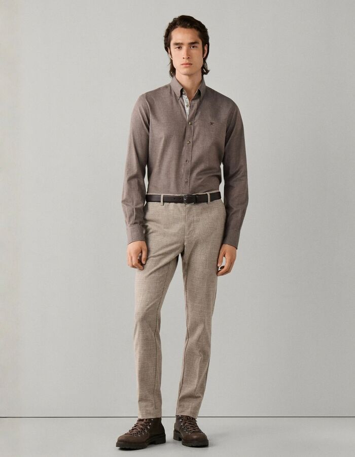 Tailored Fit flanellen hemd met contrastdetails putty beige