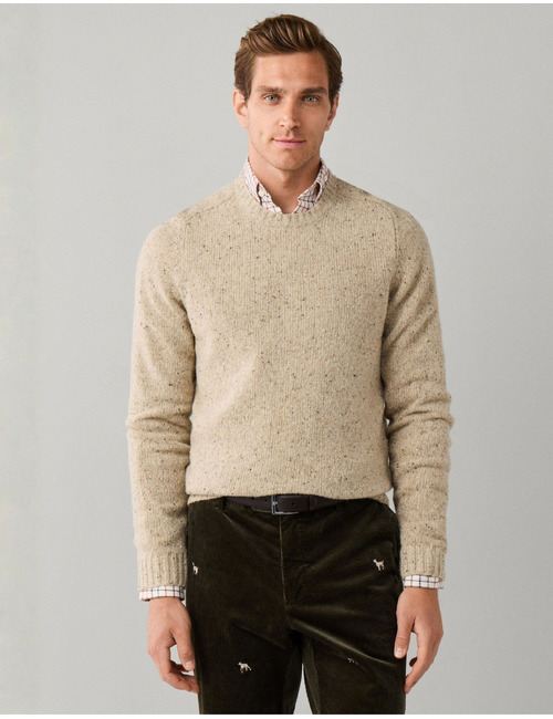Merino Wool Donegal trui met ronde hals cream white