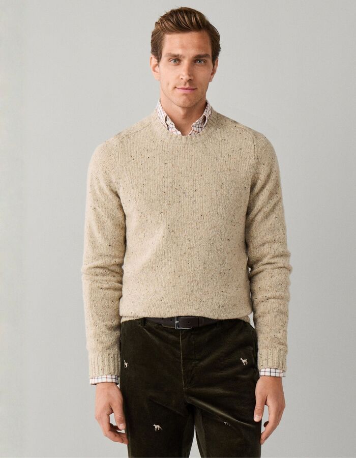 Merino Wool Donegal trui met ronde hals cream white