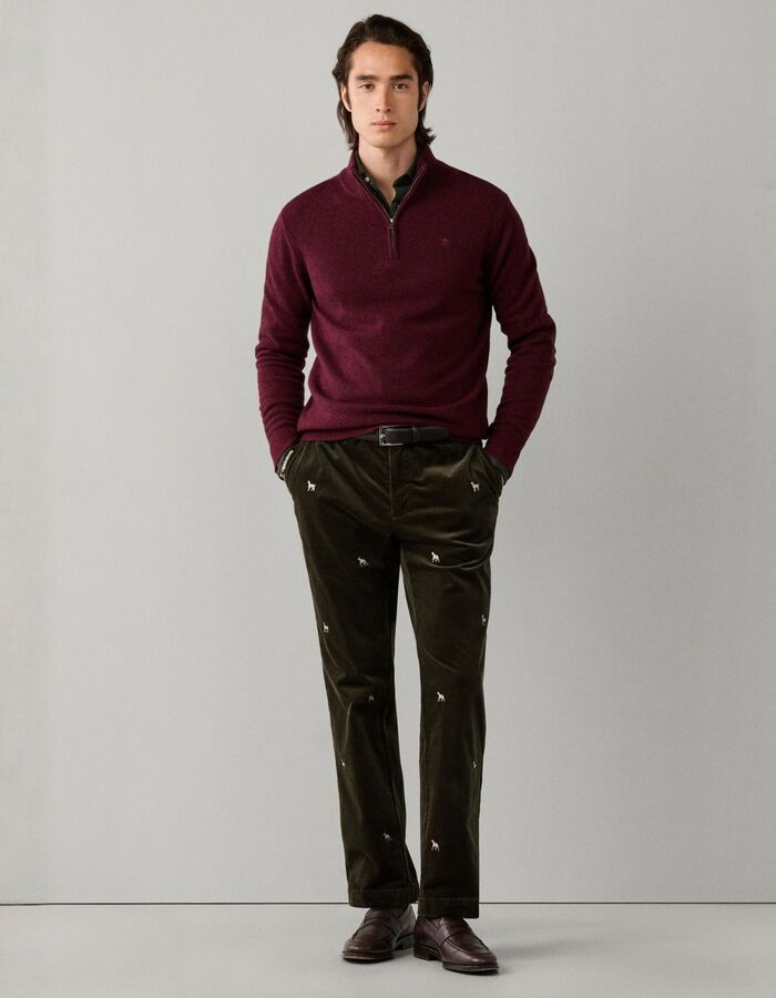 Lambswool trui met kwart rits oxblood red