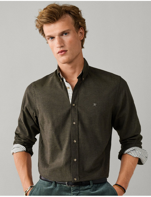 Tailored Fit flanellen hemd met contrastdetails hunter green