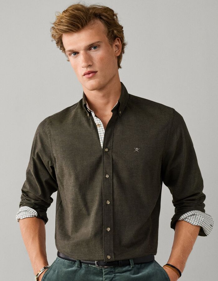 Tailored Fit flanellen hemd met contrastdetails hunter green