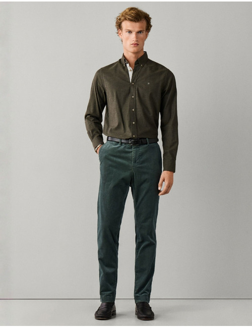 Tailored Fit flanellen hemd met contrastdetails hunter green