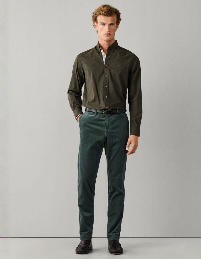Tailored Fit flanellen hemd met contrastdetails hunter green