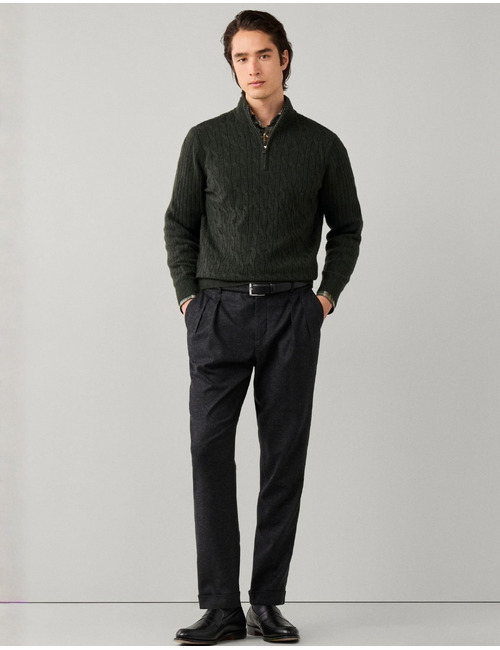 Lambswool Cable Knit trui met kwart rits hunter green