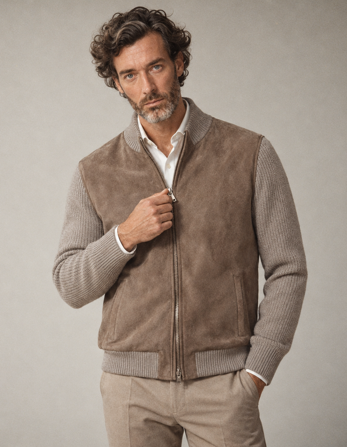 Nelson bomberjack met suède voorkant taupe