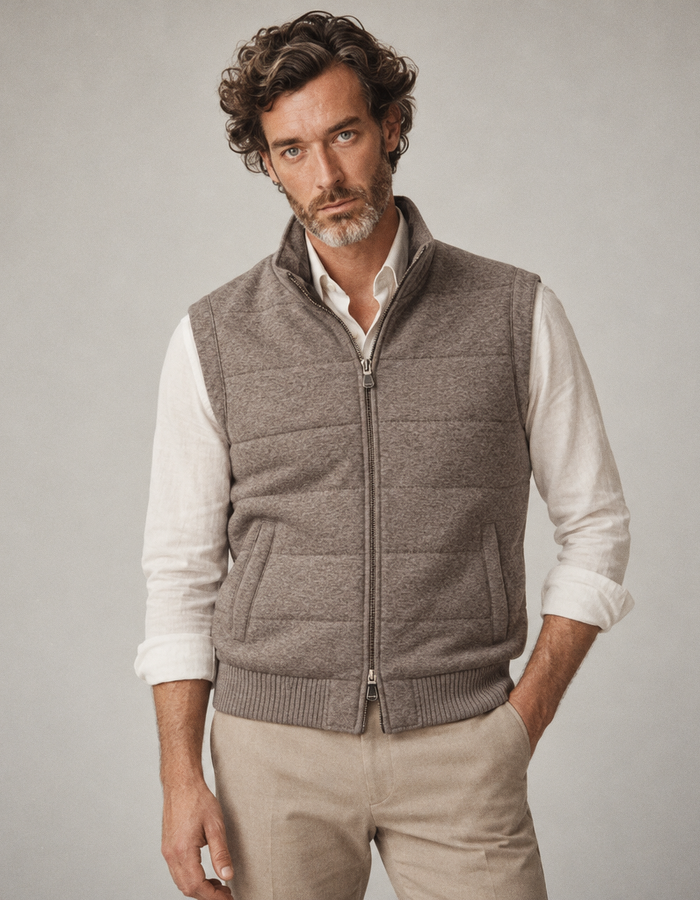 Nivek bodywarmer met doorgestikte voorkant grijsbruin