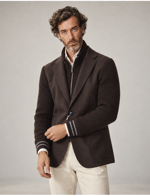 Blazer met gebreide mouwen bordeauxbruin