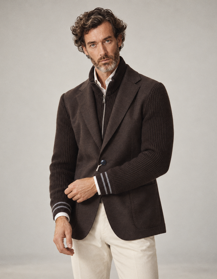 Blazer met gebreide mouwen bordeauxbruin
