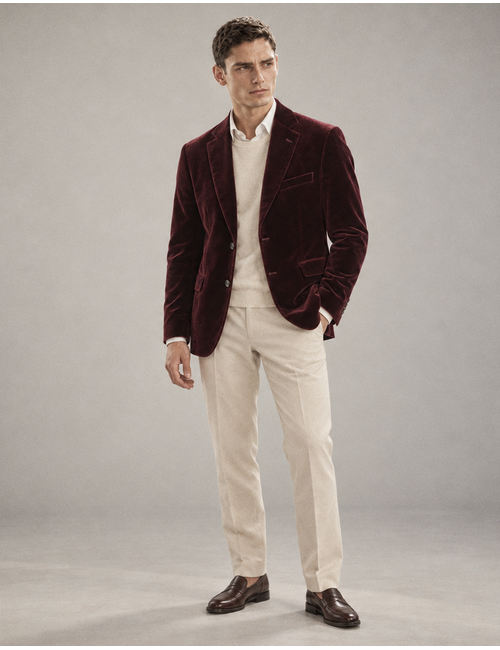 Fluwelen blazer in katoen bordeaux