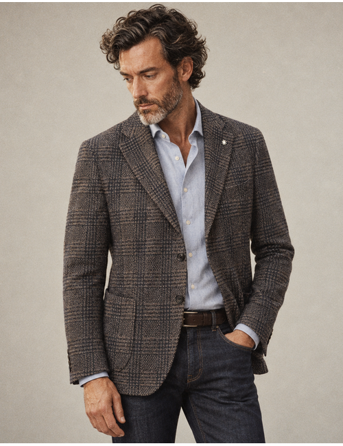 Modern Fit blazer met ruitdessin donkerbruin