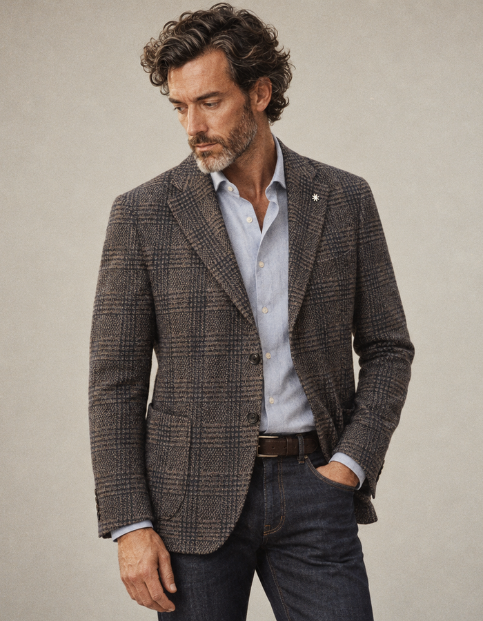Modern Fit blazer met ruitdessin donkerbruin