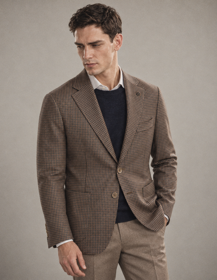Biagio wollen blazer met pied-de-poule in bruin