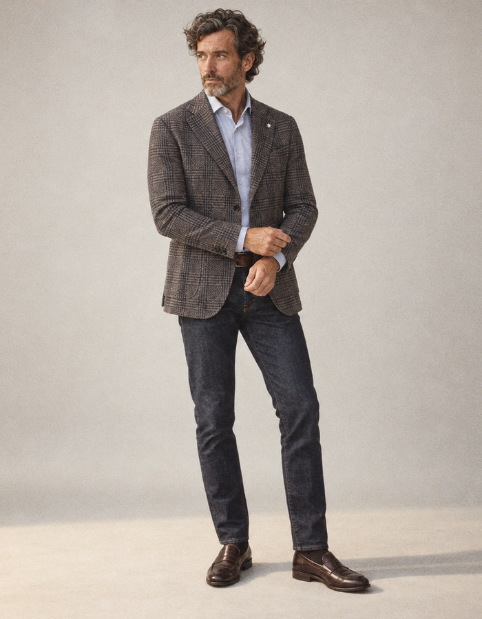 Modern Fit blazer met ruitdessin donkerbruin