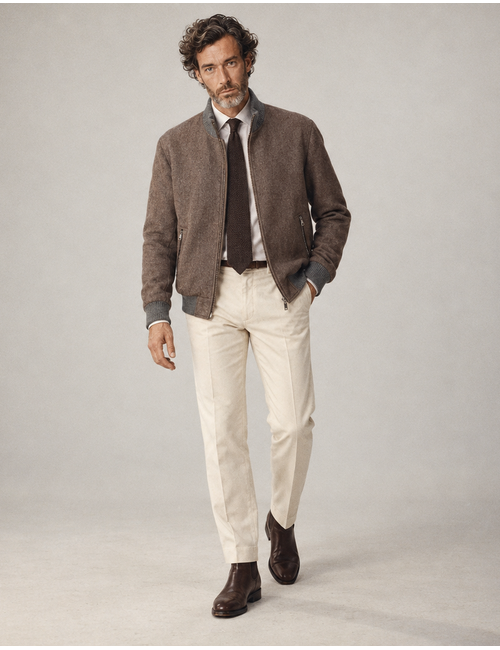 Wollen blouson met contrasterende ribboorden bruin