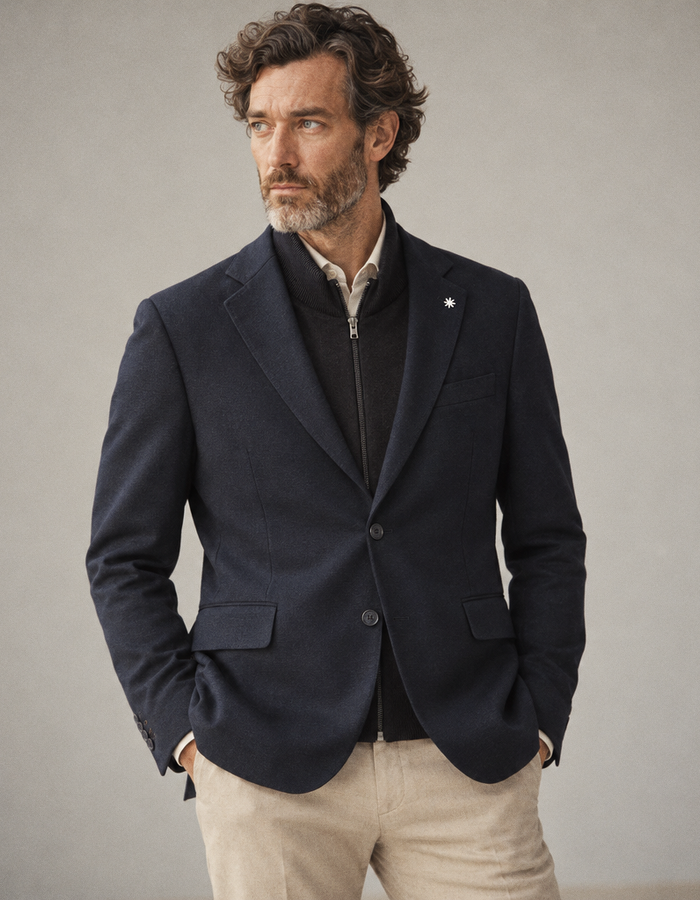 Modern Fit gebreide blazer donkerblauw
