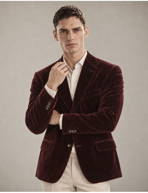 Fluwelen blazer in katoen bordeaux