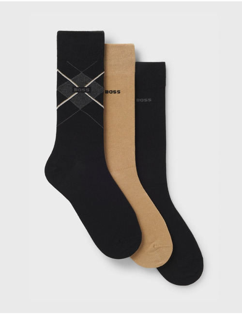 Set van drie paar sokken met argylepatroon zwart / beige