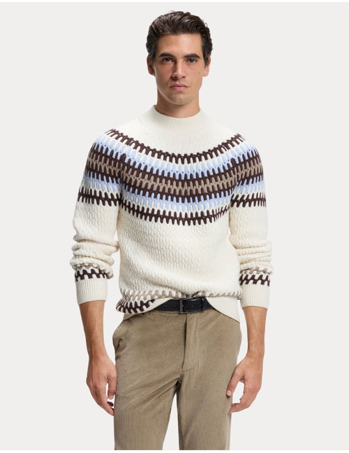 C-Fiotto trui van scheerwol met Fair Isle-patroon naturel
