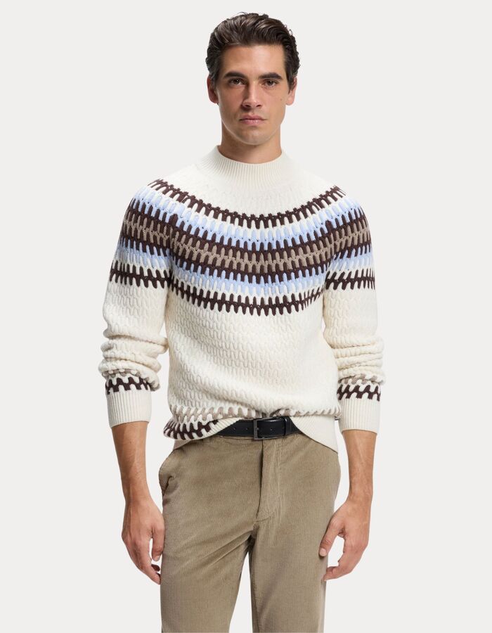 C-Fiotto trui van scheerwol met Fair Isle-patroon naturel