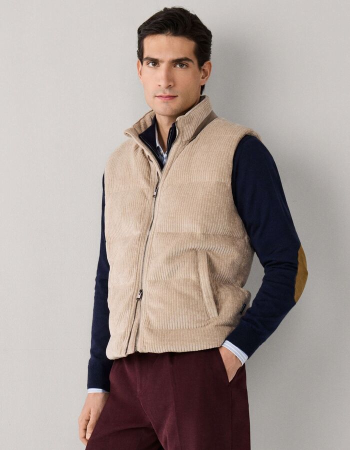 Gewatteerde corduroy gilet lichtbeige