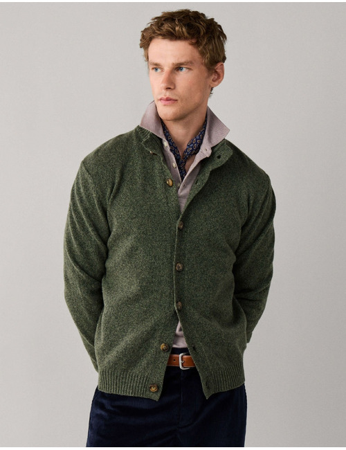 Lamswollen cardigan met hoge kraag groen
