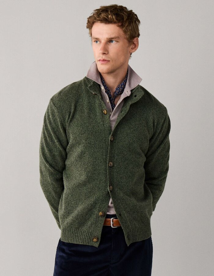 Lamswollen cardigan met hoge kraag groen