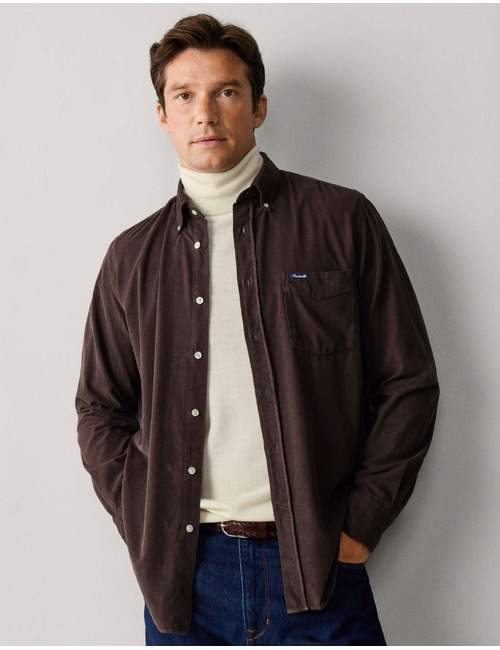 Regular fit babycord hemd in katoen ale brow