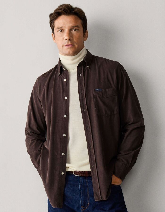 Regular fit babycord hemd in katoen ale brow