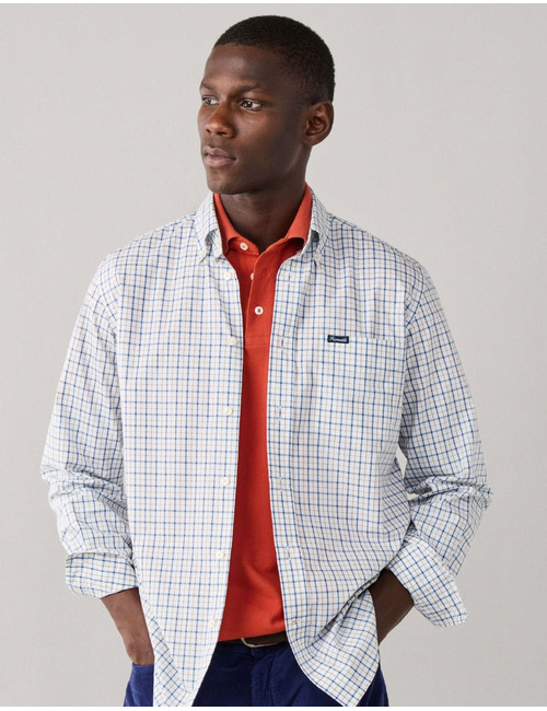 Regular fit poplin hemd met ruitmotief reed