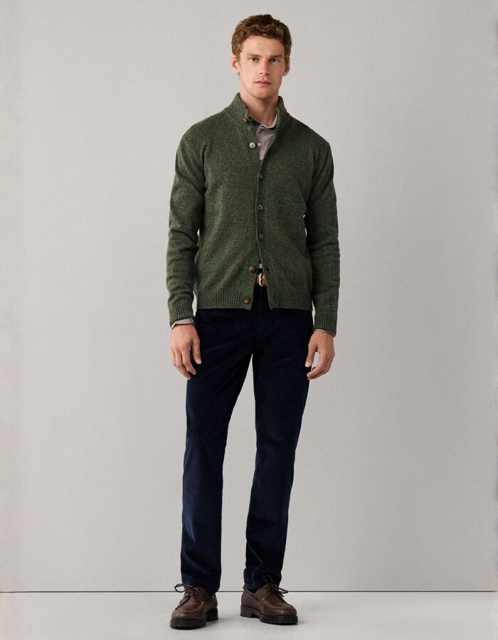 Lamswollen cardigan met hoge kraag groen