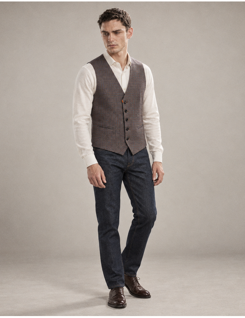 DiWesley gilet met pepitapatroon donkerbruin