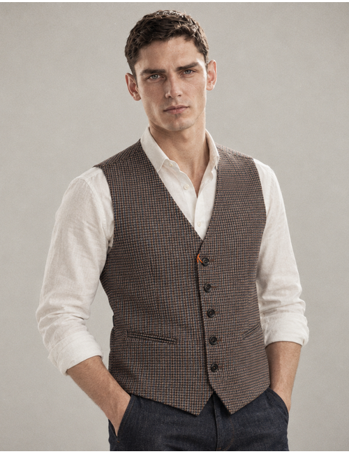 DiWesley gilet met pepitapatroon donkerbruin
