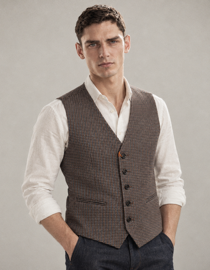 DiWesley gilet met pepitapatroon donkerbruin