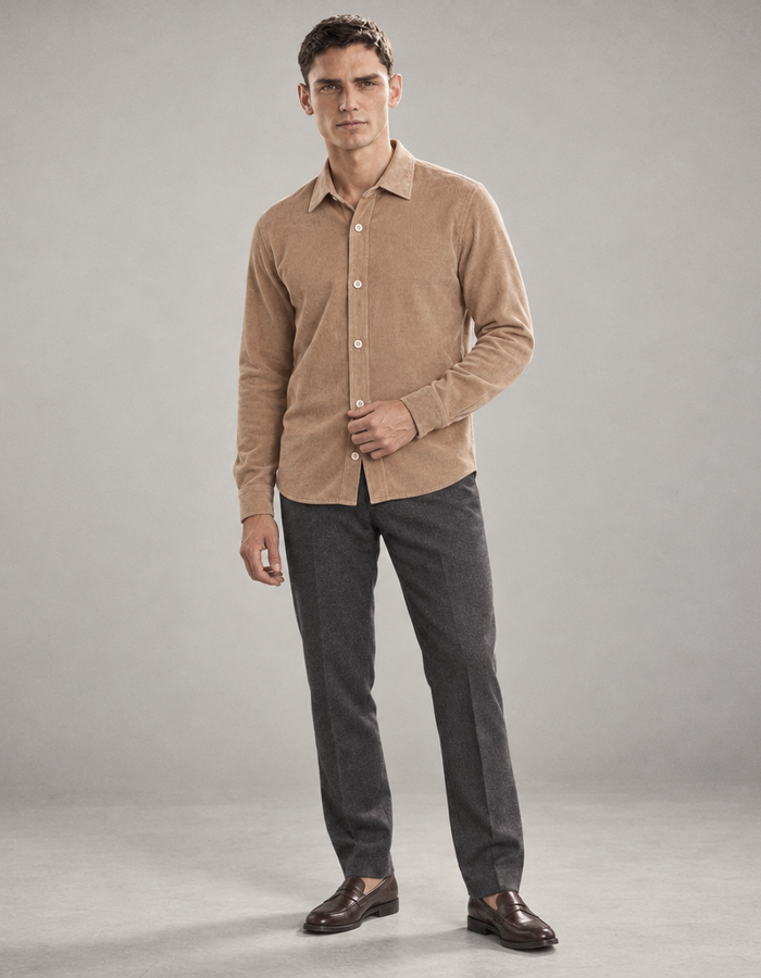 Rufus hemd met lange mouw beige