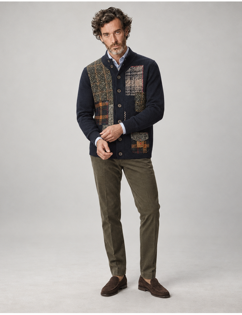 Curt cardigan met patchwork donkerblauw