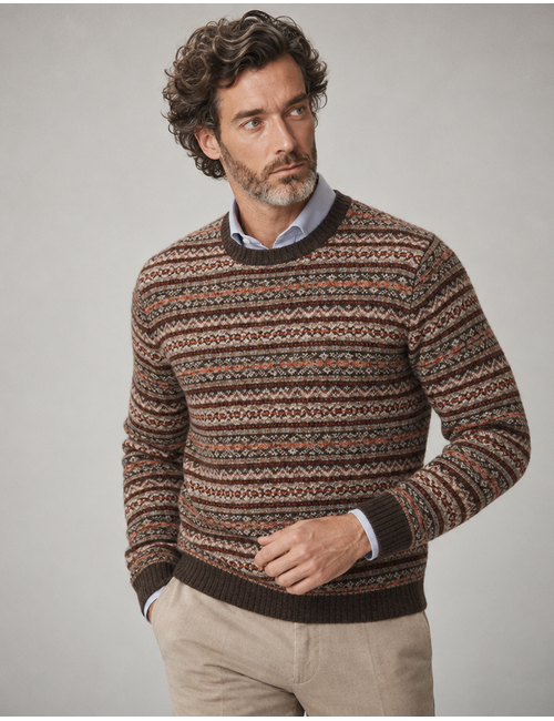 Oson trui in lamswol met Fair Isle-patroon multicolor