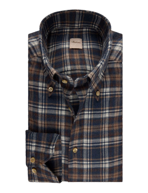 Slimline geruit flanellen hemd met button-downkraag navy