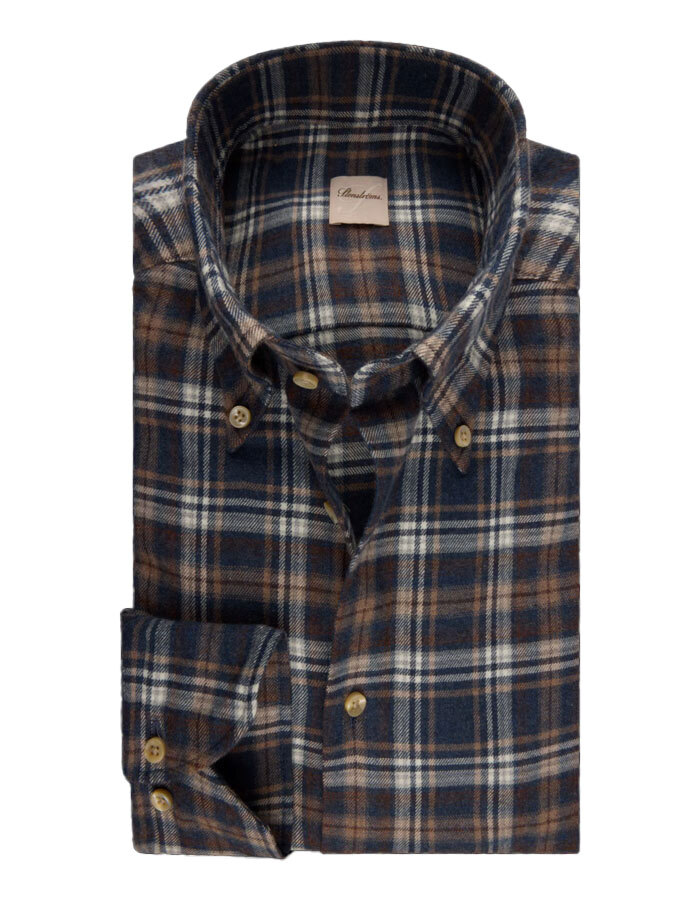Slimline geruit flanellen hemd met button-downkraag navy