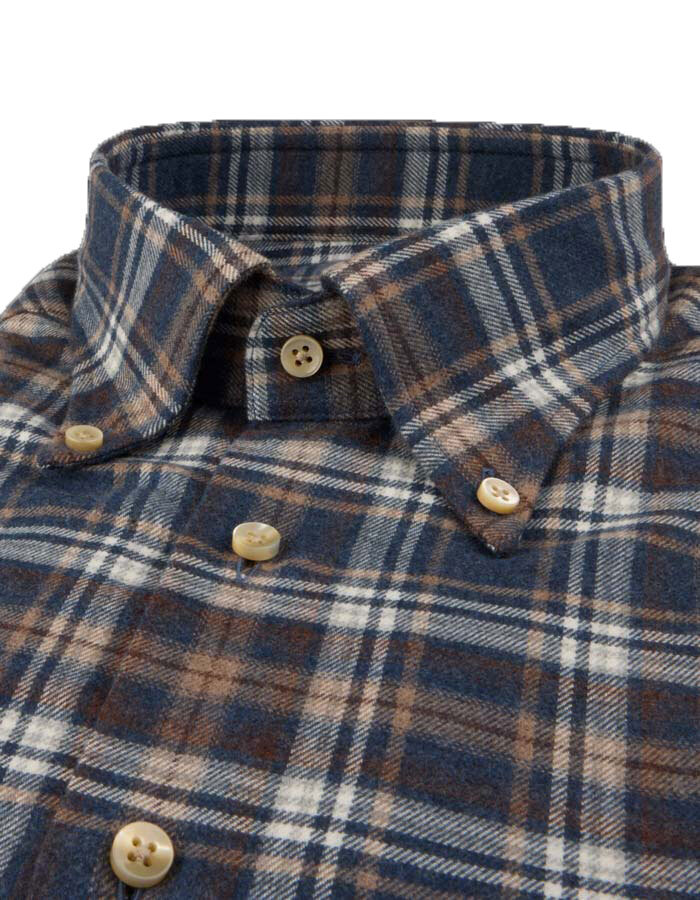 Slimline geruit flanellen hemd met button-downkraag navy
