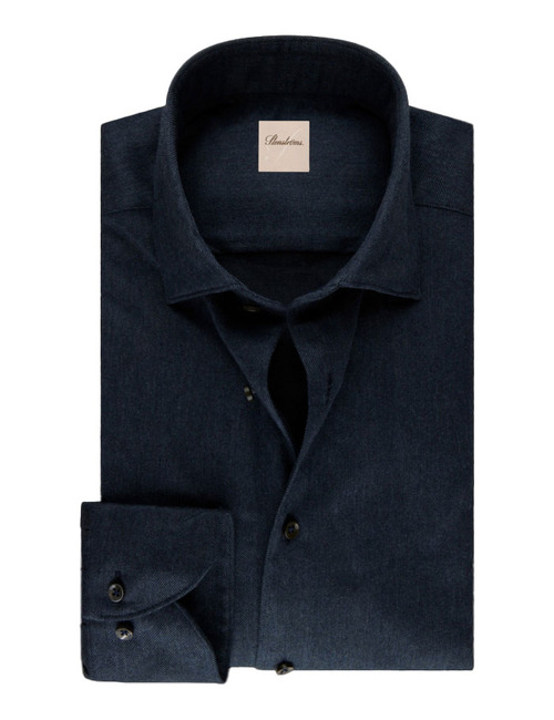 Slimline flanellen hemd met cutawaykraag navy