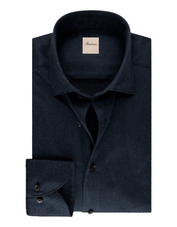 Slimline flanellen hemd met cutawaykraag navy