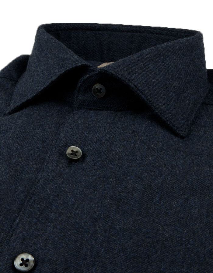 Slimline flanellen hemd met cutawaykraag navy