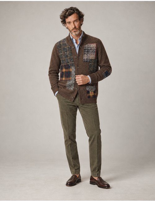 Curt cardigan met patchwork donkerbruin